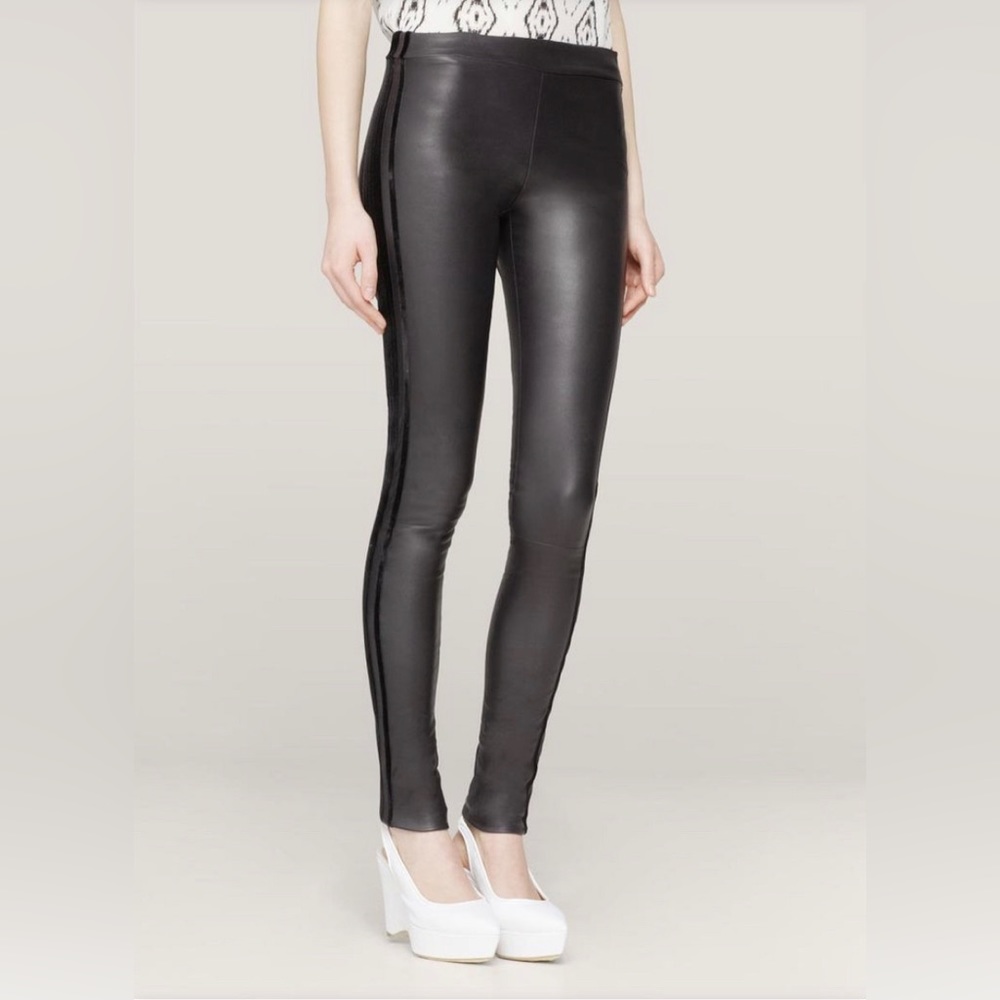 🚫 SOLD Les Chiffoniers Grey Leather pants w/ Blue Velvet Trim